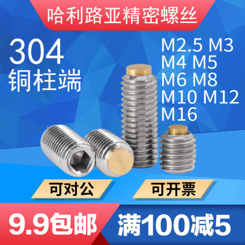 304不锈钢铜头机米黄铜凸端螺丝