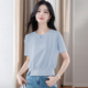 体恤潮透气舒适立体纽扣装 纯棉时尚 设计感精致短袖 饰正肩显瘦上衣