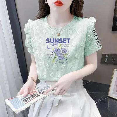 简约sunset字母百搭时尚T恤