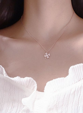 幸运4叶草项链女吊坠简约气质小众感潮流锁骨链钛钢
