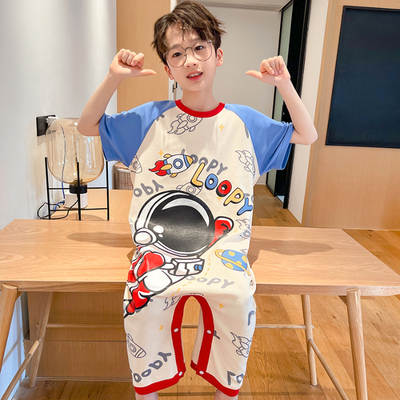 男童短袖连体睡衣夏季薄款中大童莫代尔防踢护肚家居服卡通睡袋