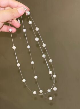 隐形线银河满天星6mm-7mm淡水珍珠项链s925银扣头露思同款