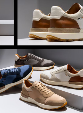 美国产Allen Edmonds牛皮拼接厚底吸汗休闲运动鞋弹力跑步鞋男鞋