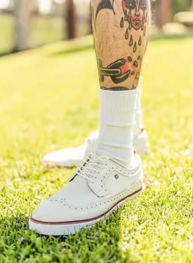 美国产Allen Edmonds牛皮英伦雕花复古高尔夫球鞋白色休闲皮鞋男