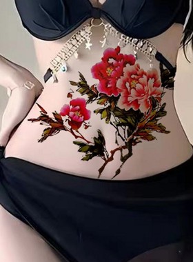 包邮 防水纹身贴 牡丹花 女款 红色牡丹花 古装贴花 背部 性感