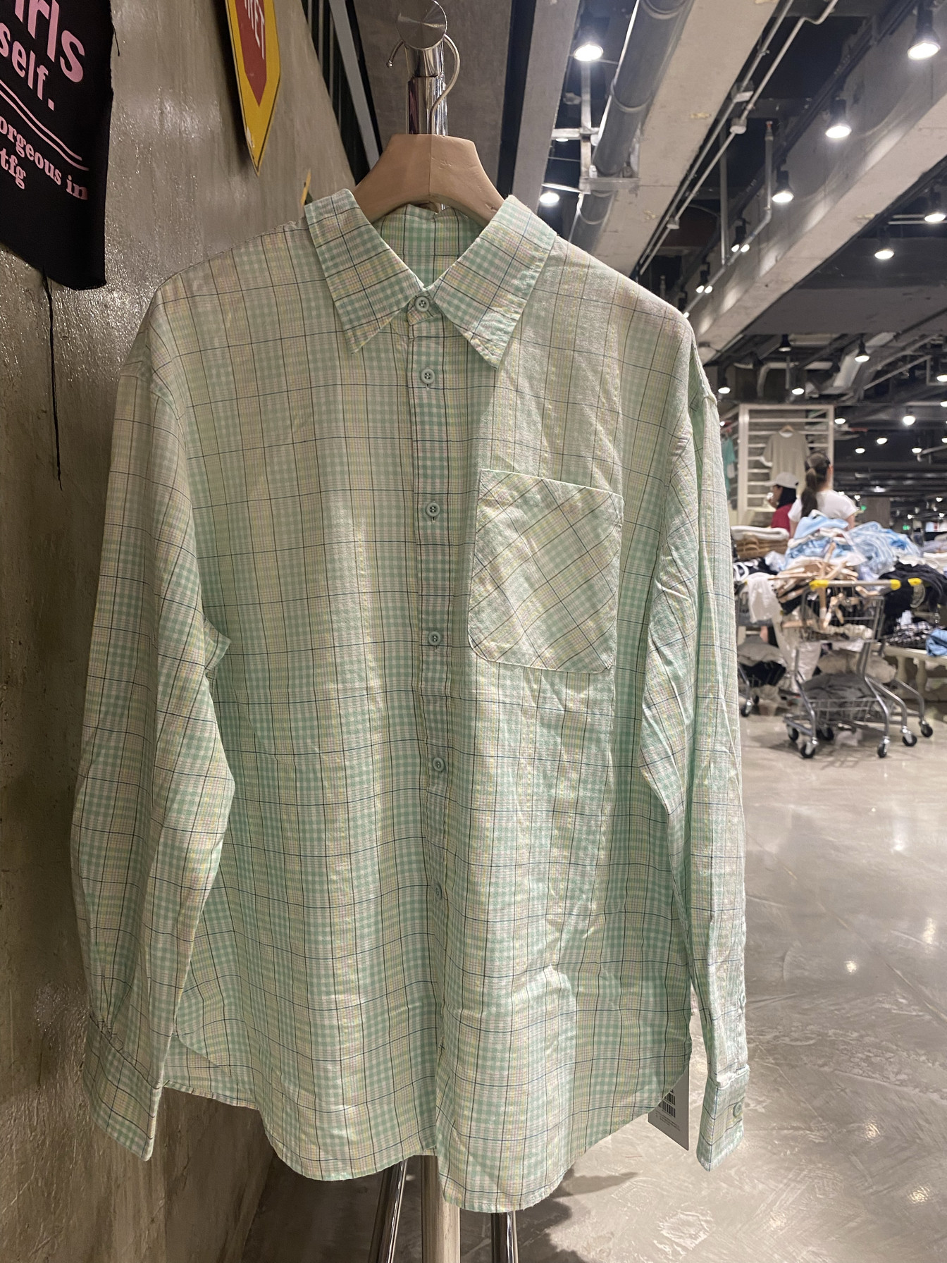 basement fg 国内北京bf正品代购小清新绿格子衬衫