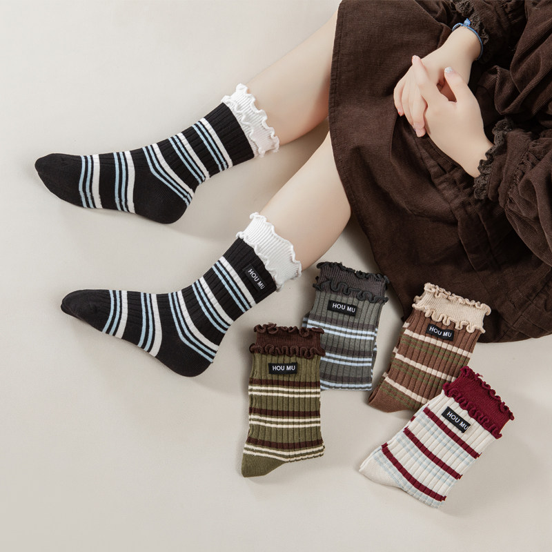 女童中筒袜春秋纯棉儿童木耳边堆堆袜韩系条纹女宝宝潮袜秋季,童装/婴儿装/亲子装,儿童袜子(0-16岁),淘宝优惠券,粉丝福利购,淘宝优惠卷