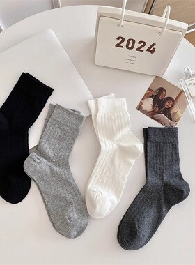 全店满20元或者6双包邮灰色竖条袜子女春夏薄款miu风配玛丽珍鞋