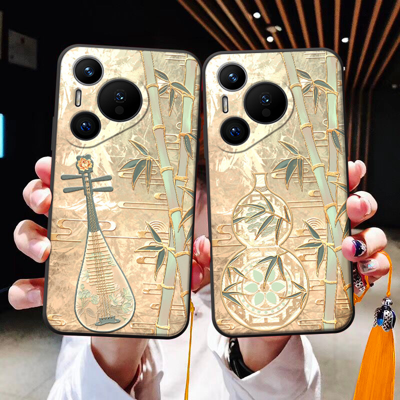 翠竹金琵琶适用于华为pura70ultra/p60/p50浮雕手机壳mate70/mate60大吉nova12pro流苏8se软壳nova9se荣耀200