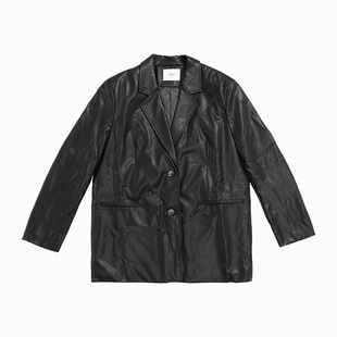 黑色美拉德皮衣外套女加厚夹棉秋冬中长款复古高级酷飒风pu皮西装