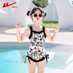 回力儿童泳衣女童连体中小童2024新款 可爱韩系宝宝温泉抽绳游泳衣