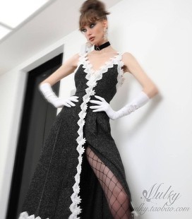 Laboutique 泰国代购 设计师设计 花边华丽丽开叉连衣裙长裙