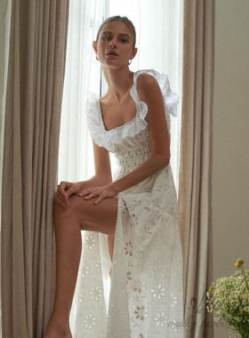 【泰国代购】设计师设计 Pleased 度假露腰开叉连衣裙长裙