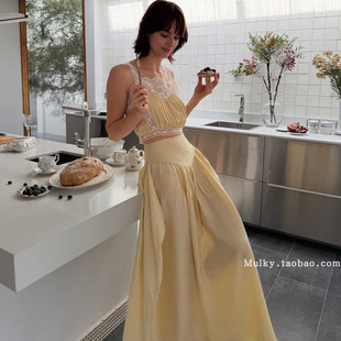 【泰国代购】设计师品牌 Pleased 南法蕾丝吊带上衣半裙长裙套装