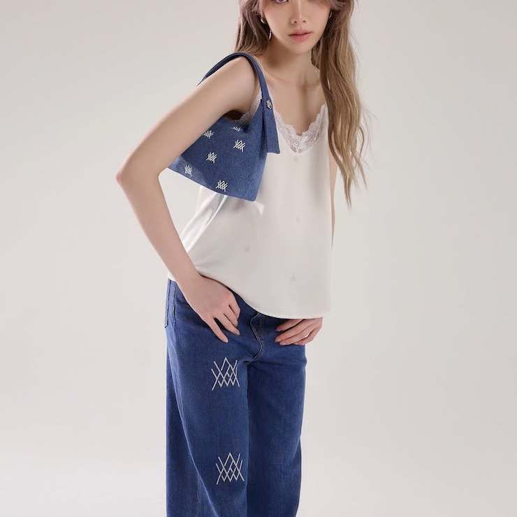 Orm同款蕾丝吊带上衣牛仔裤长裤