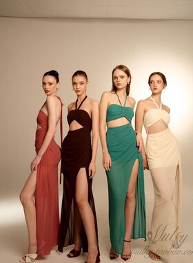 【泰国代购】设计师设计 Trikul 吊带显瘦飘带开叉长裙连衣裙