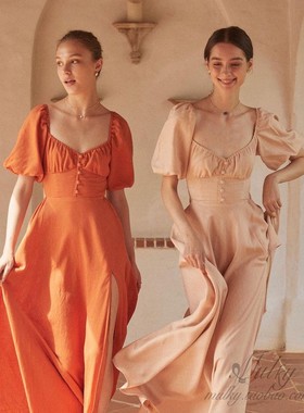 【泰国代购】设计师设计 Pleased 法式浪漫大领修身长裙连衣裙