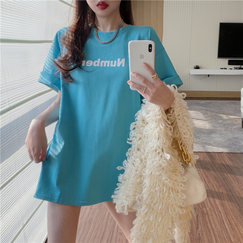 Foreign style loose medium and long printed T-shirt at real price