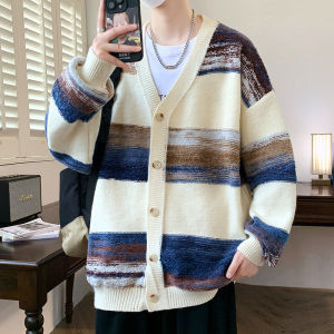 84861-特P65开衫毛衣男新款潮牌渐变条纹宽松情侣针织衫外套图片