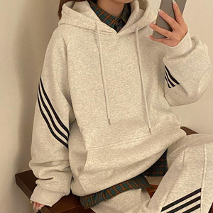 二开W9806-特P50华棉三条杠连帽卫衣男女春秋宽松oversize慵懒图片