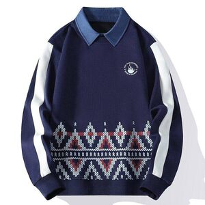 W25210-特P50衬衫领卫衣男假两件长袖T恤时尚卫衣男长袖打底衫图片