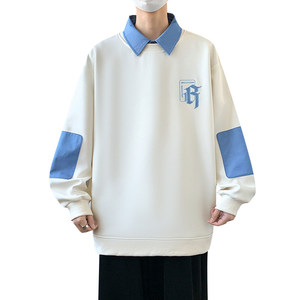 84201-特P50春秋新款翻领卫衣男休闲字母印花T恤打底衫图片
