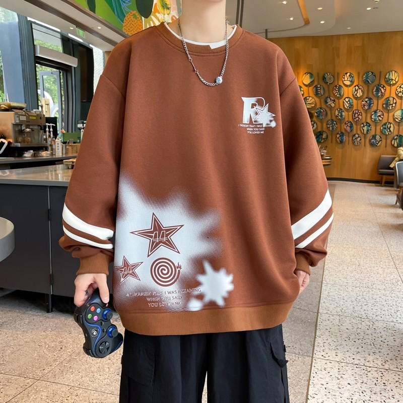 W24215-P40 秋季休闲卫衣男长袖T恤打底衫 港风宽松外套图片