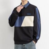 W25212-特P50春季休闲时尚卫衣男长袖衬衫领假两件打底衫，男装卫衣，电商D310（原电商305）