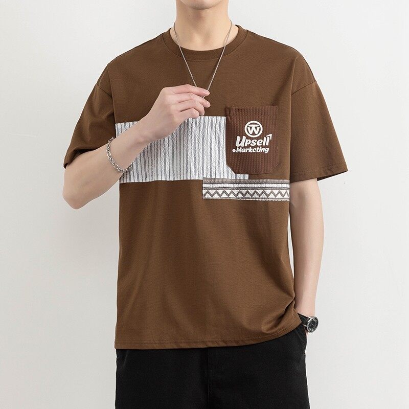 25166-特P40夏季休闲时尚圆领T恤男打底衫个性拼接撞色短袖t恤男,男装T恤,电商D310（原电商305）