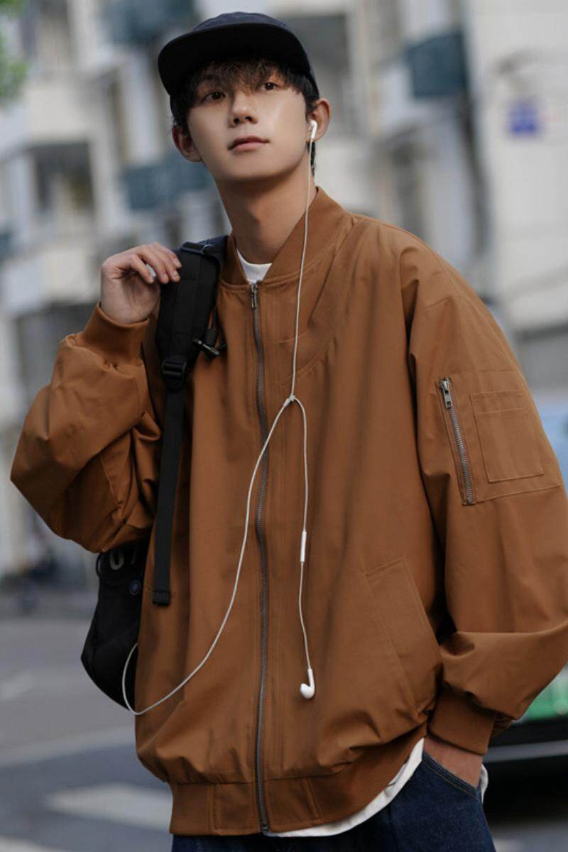 JK088-P75飞行员夹克男棒球领个性纯色宽松上衣外套,男装夹克,电商D310（原电商305）