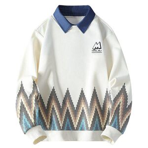 W25209-特P50假两件衬衫领卫衣男生2025新款春秋季学生长袖t恤T图片