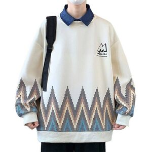 W25209-特P50假两件卫衣男款春秋季衬衫领打底衫宽松帅气套头衫图片