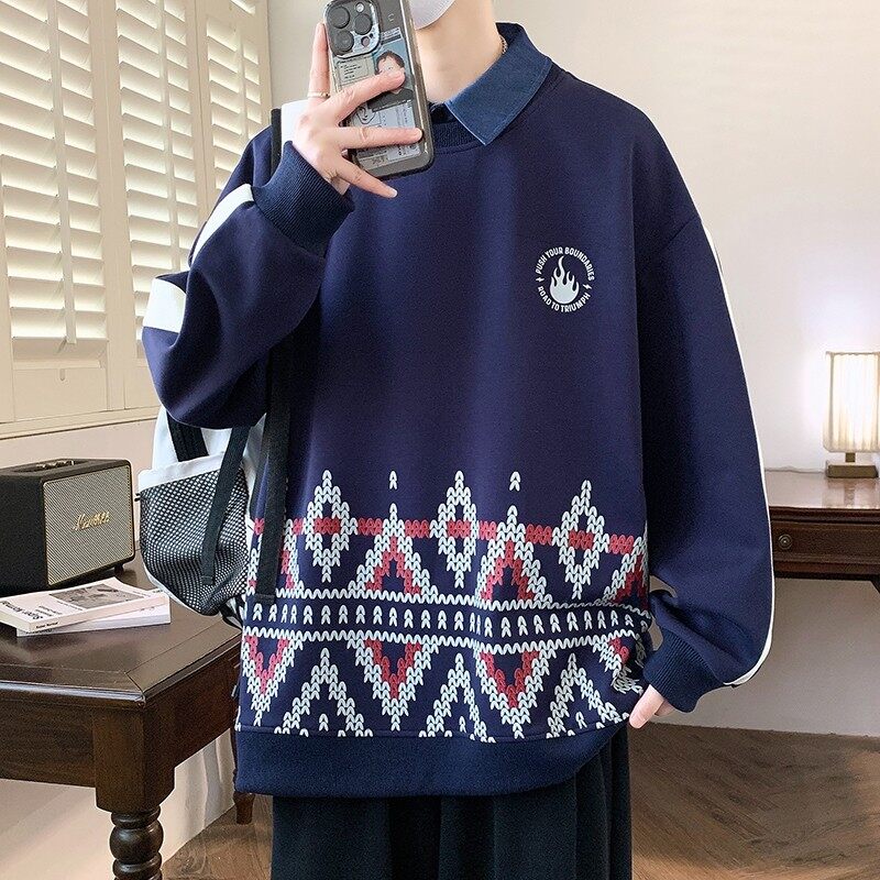 W25210-特P50春季休闲时尚圆领印花卫衣男长袖打底衫,男装卫衣,电商D310（原电商305）