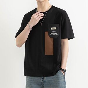 25170-特P40 夏季休闲时尚T恤男短袖打底衫个性拼接撞色短袖t恤男图片