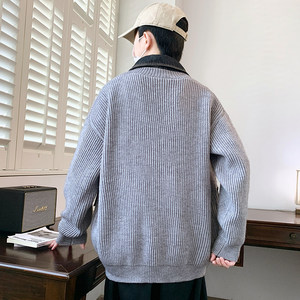 现货84877-特P88秋冬新款针织开衫毛衣男外套假两件拼接港风图片