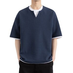 25176-特P35 夏季休闲时尚T恤男短袖打底衫个性V领撞色短袖t恤男图片