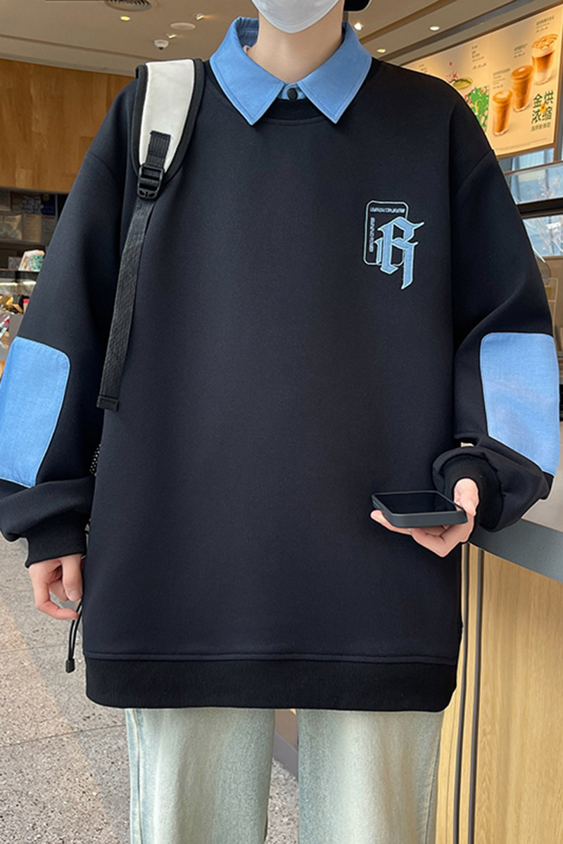 84201-P50春秋季POLO衫卫衣男潮牌宽松港风学生长袖T恤情侣装套头,男装卫衣,电商D310（原电商305）