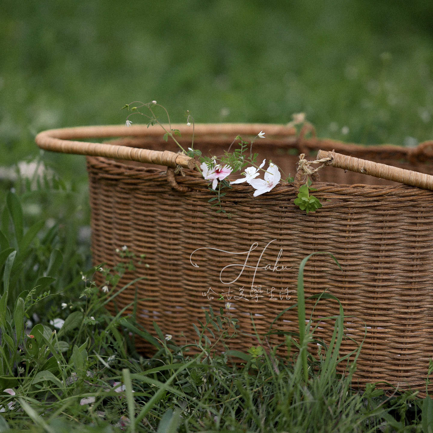 田园藤编手提收纳篮ins手工筐浴室野餐购物水果轻便插花家居装饰
