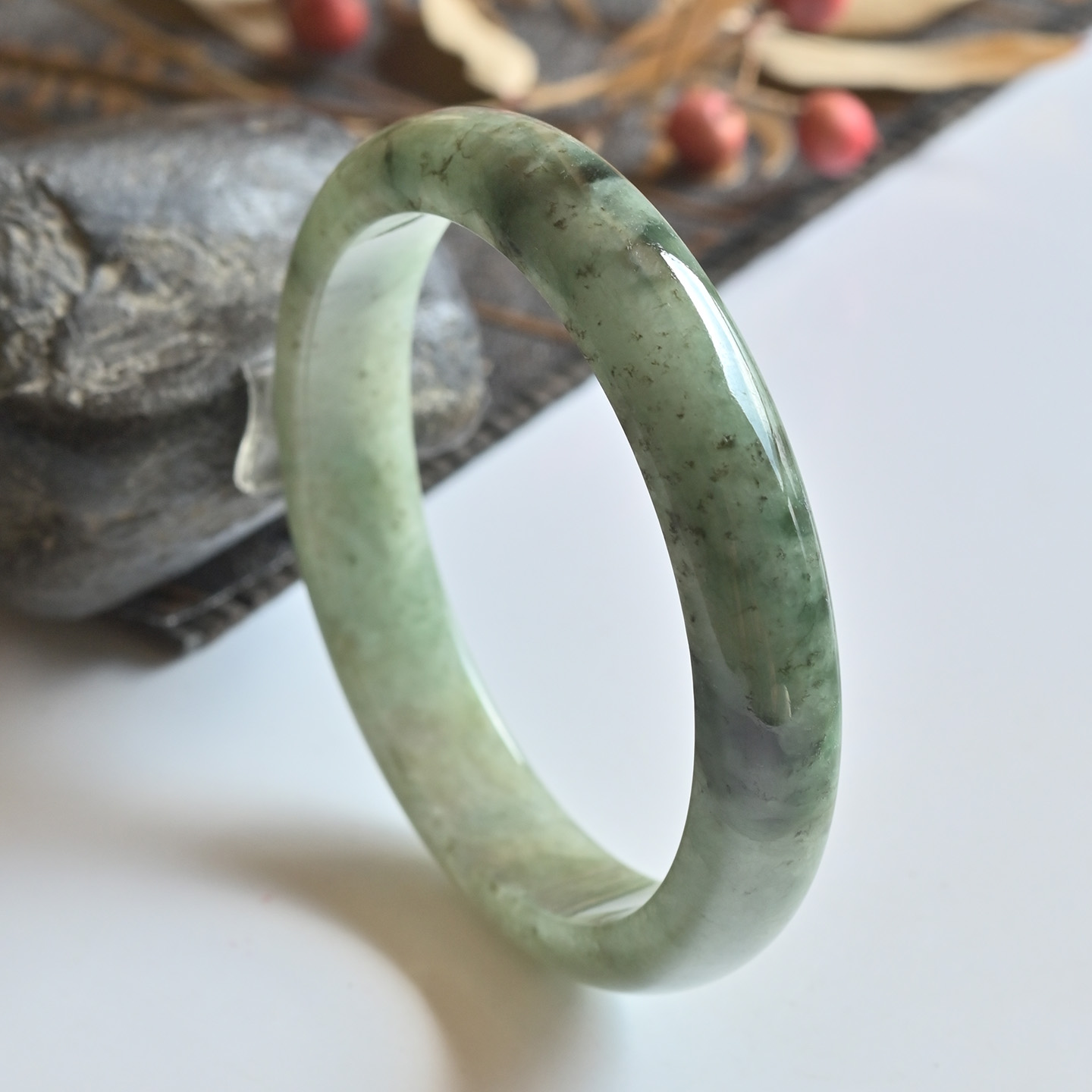 清仓天然A货翡翠手镯冰糯种墨绿玉镯子女款56缅甸玉手镯一物一图