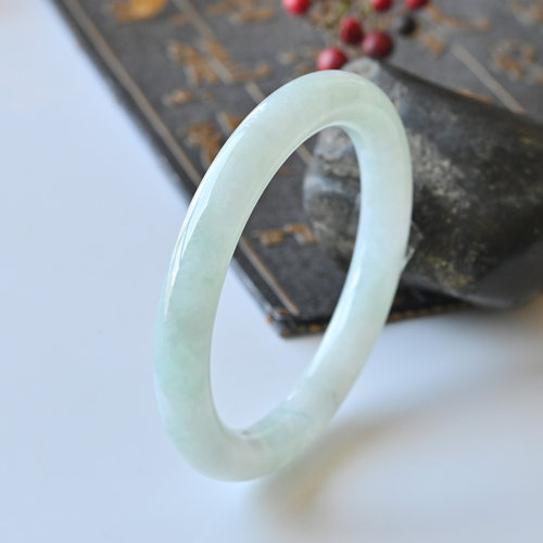 清仓天然缅甸翡翠手镯A货冰种白月光圆条手镯女正品53老坑玉镯子