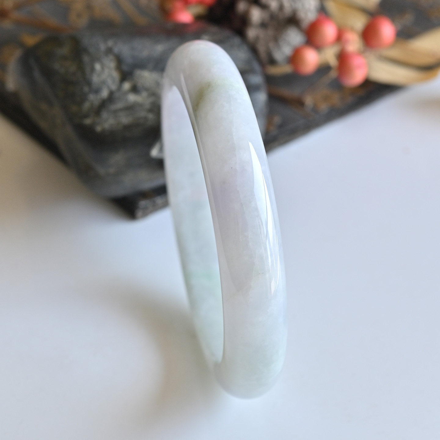 一物一图清仓天然A货翡翠手镯冰糯种白色玉镯子女款57缅甸玉手镯