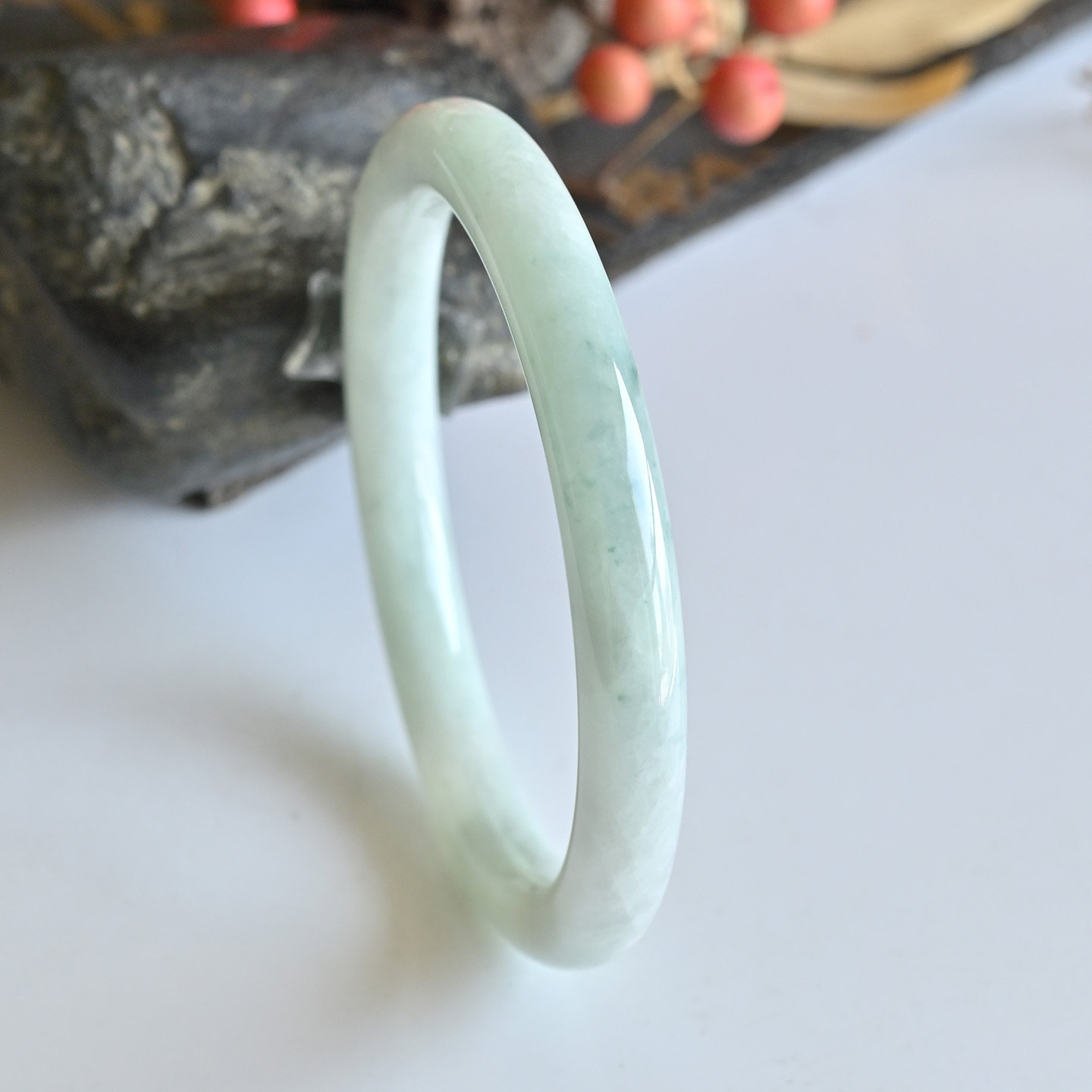 清仓天然A货翡翠手镯叮当镯冰糯种小清新玉镯子54缅甸玉手镯圆条