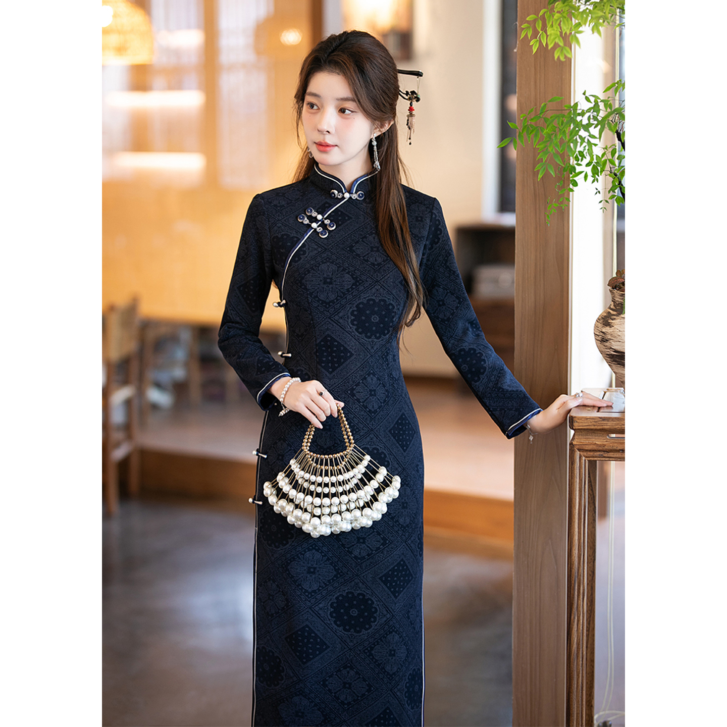 黑色复古旗袍女新款秋冬