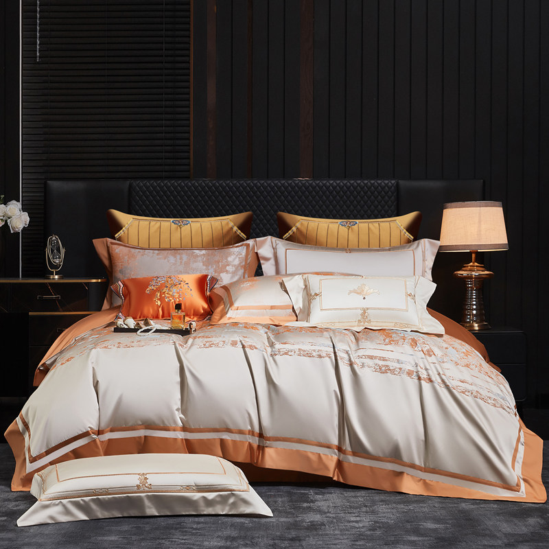 高档轻奢田园新款140S真丝棉长绒棉高级床上用品四件套亲肤软丝滑