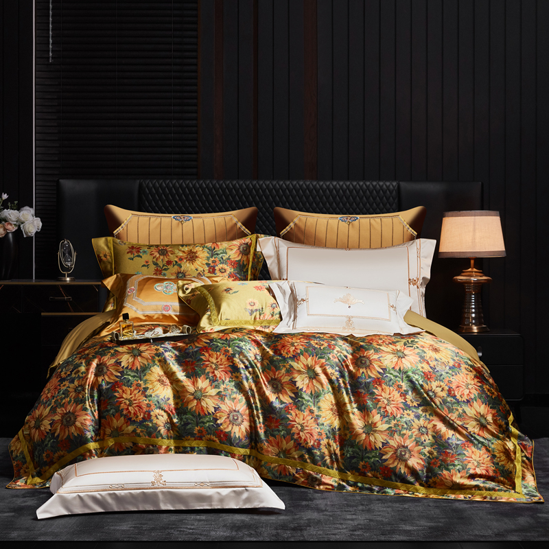 真丝棉数码印花田园轻奢四件套