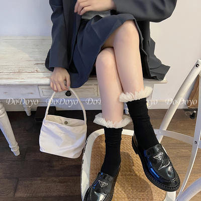 洞洞妖网纱花边袜女中筒