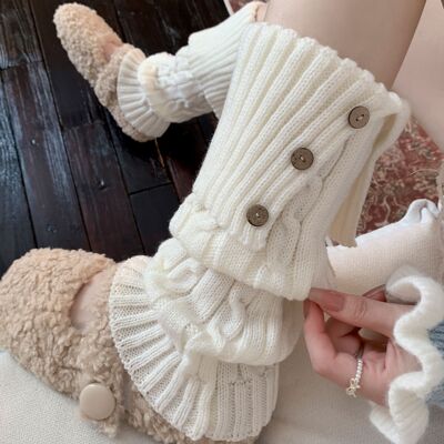 纽扣翻边袜套女秋冬加厚保暖