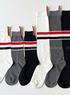 DODOYO 灰色条纹袜子女中筒网红INS潮黑白纯棉外穿及膝长筒小腿袜