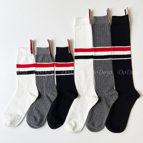 DODOYO灰色条纹纯棉小腿袜女