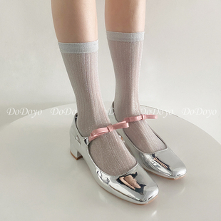 DODOYO 网红超火INS潮百搭小腿堆堆袜 金银丝袜子女中筒夏季 超薄款